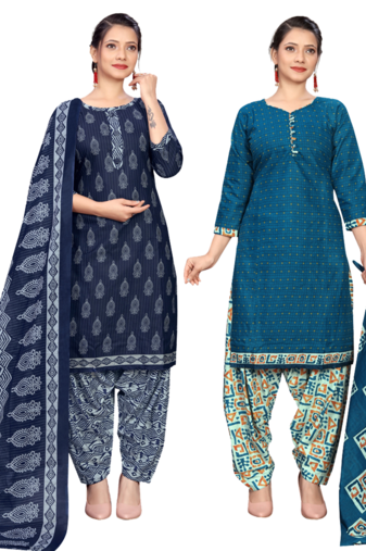 women multicolor cotton printed ready to wear patiala salwar suit combo pack of 2