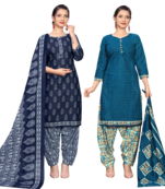 women multicolor cotton printed ready to wear patiala salwar suit combo pack of 2