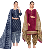 women multicolor cotton printed ready to wear patiala salwar suit combo pack of 2