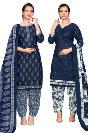 women multicolor cotton printed ready to wear patiala salwar suit combo pack of 2