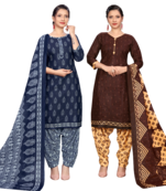 women multicolor cotton printed ready to wear patiala salwar suit combo pack of 2
