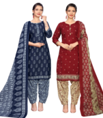 women multicolor cotton printed ready to wear patiala salwar suit combo pack of 2