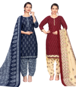 women multicolor cotton printed ready to wear patiala salwar suit combo pack of 2