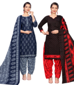 women multicolor cotton printed ready to wear patiala salwar suit combo pack of 2