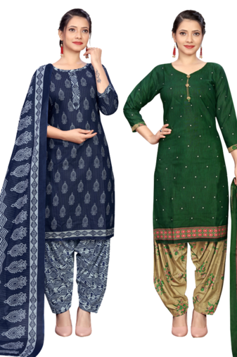 women multicolor cotton printed ready to wear patiala salwar suit combo pack of 2