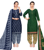 women multicolor cotton printed ready to wear patiala salwar suit combo pack of 2