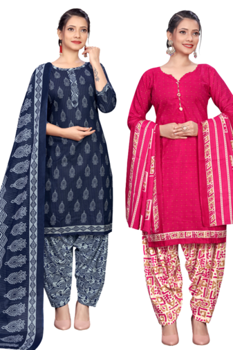 women multicolor cotton printed ready to wear patiala salwar suit combo pack of 2