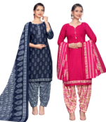 women multicolor cotton printed ready to wear patiala salwar suit combo pack of 2