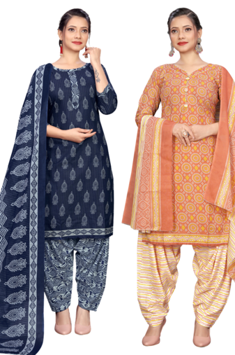 Rajnandini women multicolor cotton printed ready to wear patiala salwar suit combo pack of 2