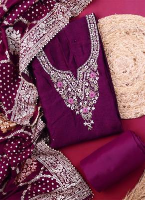 purple cotton Dress material 3