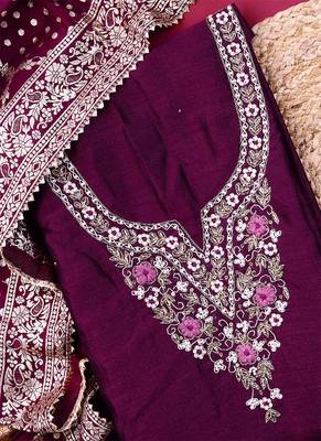 purple cotton Dress material 1