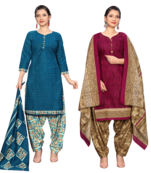 women multicolor cotton printed ready to wear patiala salwar suit combo pack of 2