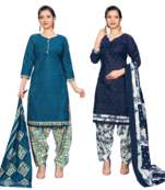women multicolor cotton printed ready to wear patiala salwar suit combo pack of 2