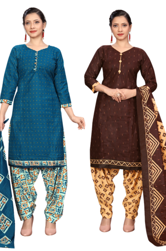 women multicolor cotton printed ready to wear patiala salwar suit combo pack of 2