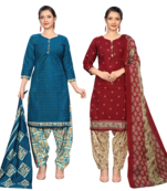 women multicolor cotton printed ready to wear patiala salwar suit combo pack of 2