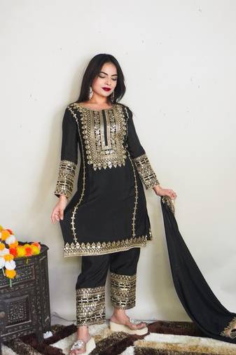 Black Chinnon Silk Stitched Masterpiece with Sequin Embroidery & Full Sleeves