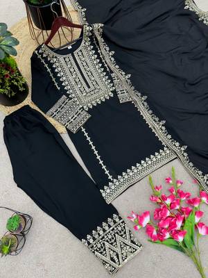 Black Chinnon Silk Stitched Masterpiece with Sequin Embroidery & Full Sleeves 4