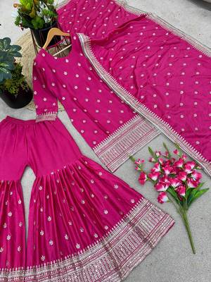 Blush Pink Chinnon Silk Stitched Ensemble with Sequin Embroidery & Full Sleeves 1