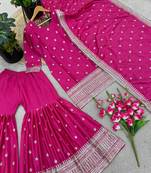 Blush Pink Chinnon Silk Stitched Ensemble with Sequin Embroidery & Full Sleeves