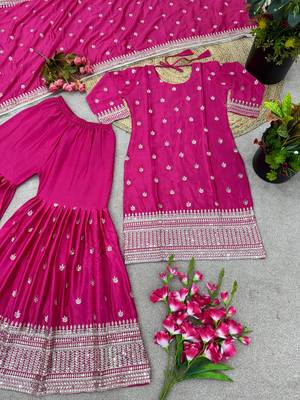 Blush Pink Chinnon Silk Stitched Ensemble with Sequin Embroidery & Full Sleeves 3