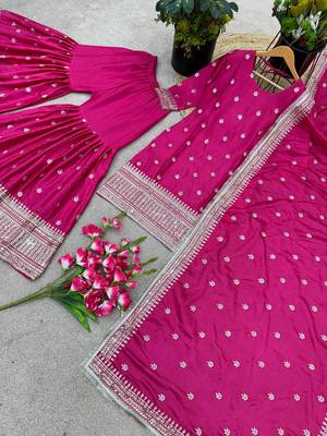 Blush Pink Chinnon Silk Stitched Ensemble with Sequin Embroidery & Full Sleeves 5