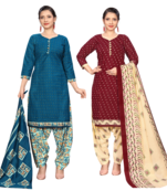 women multicolor cotton printed ready to wear patiala salwar suit combo pack of 2