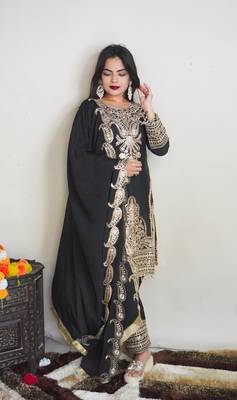 PAKISTANI Black Pure Chinnon Silk With Heavy Embroidery  Work With Full Sleeve 3