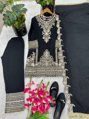 PAKISTANI Black Pure Chinnon Silk With Heavy Embroidery  Work With Full Sleeve 4