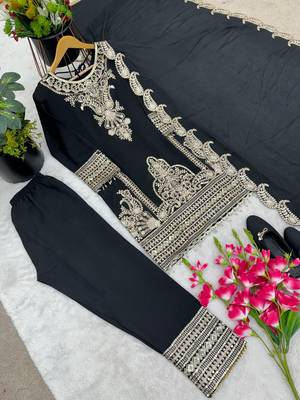PAKISTANI Black Pure Chinnon Silk With Heavy Embroidery  Work With Full Sleeve 5