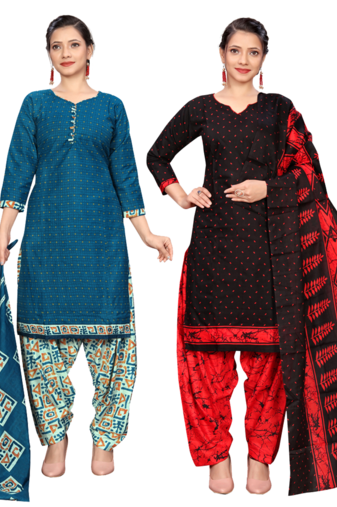 Rajnandini women multicolor cotton printed ready to wear patiala salwar suit combo pack of 2