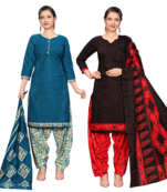 women multicolor cotton printed ready to wear patiala salwar suit combo pack of 2