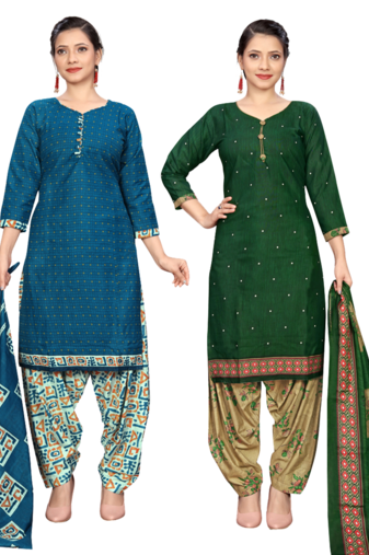 women multicolor cotton printed ready to wear patiala salwar suit combo pack of 2