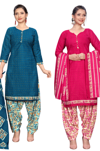 women multicolor cotton printed ready to wear patiala salwar suit combo pack of 2