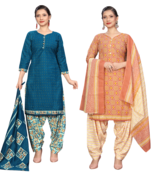 women multicolor cotton printed ready to wear patiala salwar suit combo pack of 2