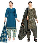 women multicolor cotton printed ready to wear patiala salwar suit combo pack of 2