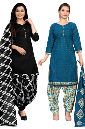 women multicolor cotton printed ready to wear patiala salwar suit combo pack of 2