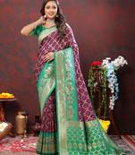 Purple Soft Patola Silk With Meenakari Weawing Motifs And Rich Zari Weawing Pallu Saree With Matching Blouse Fabric