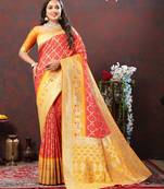 Red Soft Patola Silk With Meenakari Weawing Motifs And Rich Zari Weawing Pallu Saree With Matching Blouse Fabric