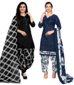women multicolor cotton printed ready to wear patiala salwar suit combo pack of 2