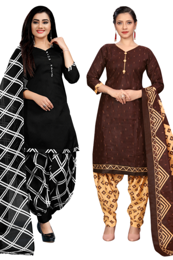 women multicolor cotton printed ready to wear patiala salwar suit combo pack of 2