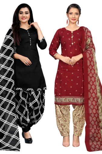 women multicolor cotton printed ready to wear patiala salwar suit combo pack of 2