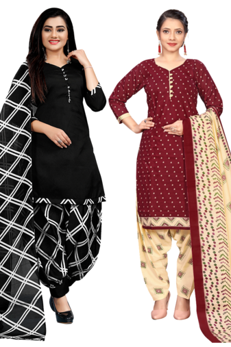 women multicolor cotton printed ready to wear patiala salwar suit combo pack of 2