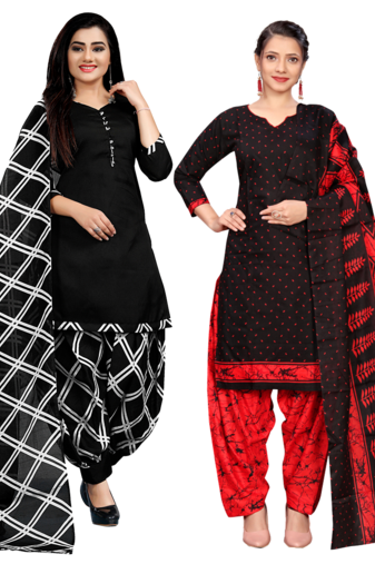 women multicolor cotton printed ready to wear patiala salwar suit combo pack of 2