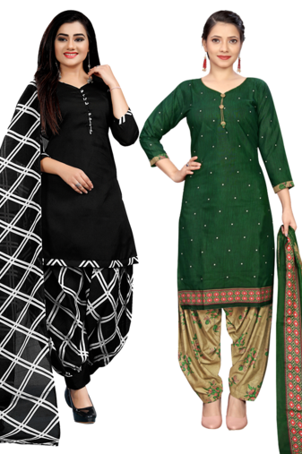 women multicolor cotton printed ready to wear patiala salwar suit combo pack of 2