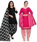 women multicolor cotton printed ready to wear patiala salwar suit combo pack of 2