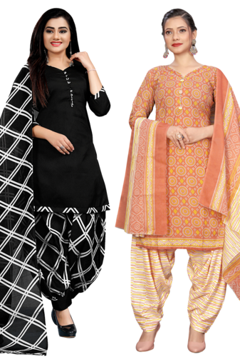 women multicolor cotton printed ready to wear patiala salwar suit combo pack of 2