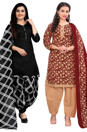 women multicolor cotton printed ready to wear patiala salwar suit combo pack of 2
