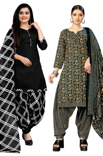 women multicolor cotton printed ready to wear patiala salwar suit combo pack of 2