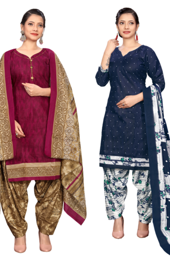 women multicolor cotton printed ready to wear patiala salwar suit combo pack of 2