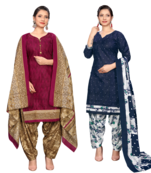 women multicolor cotton printed ready to wear patiala salwar suit combo pack of 2